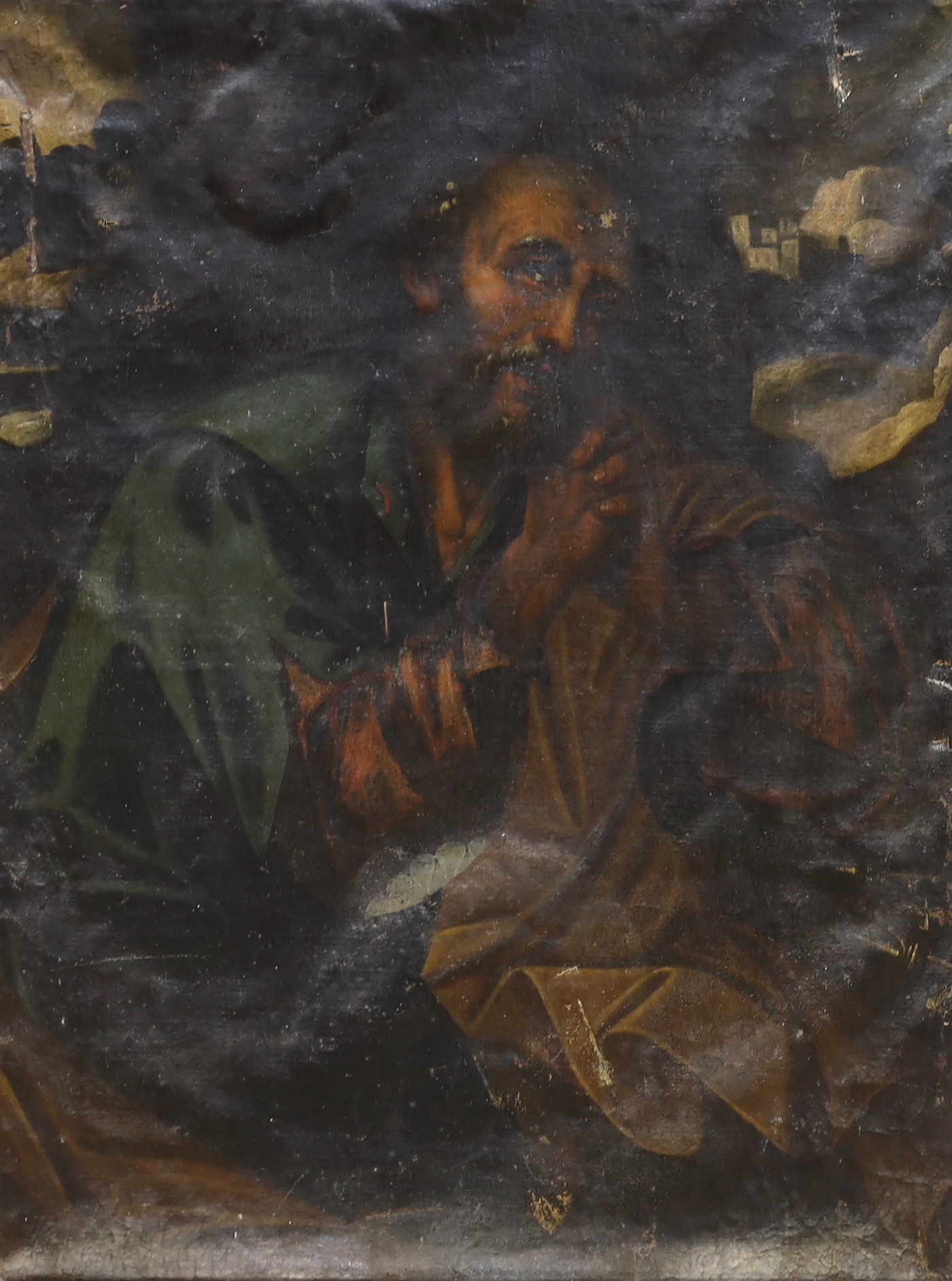 Old Master, oil on canvas, Portrait of a saint before a landscape, 99 x 75cm